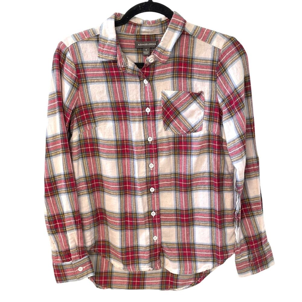 Alexander Jordan Womens Flannel Shirt Plaid Red Cream Gold Cotton S